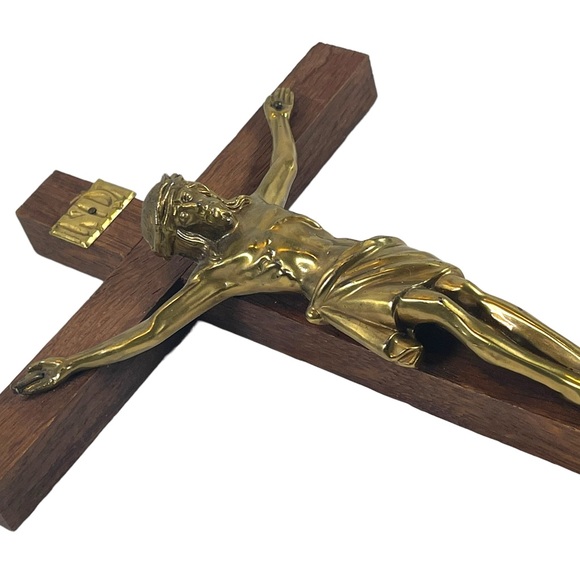 Vintage solid wood brass Jesus wall Crucifix Catholic Religious - Picture 4 of 9